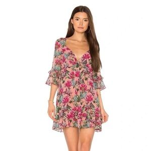 FOR LOVE AND LEMONS Pink Flamenco Churro Mini Dress Floral Print size XS